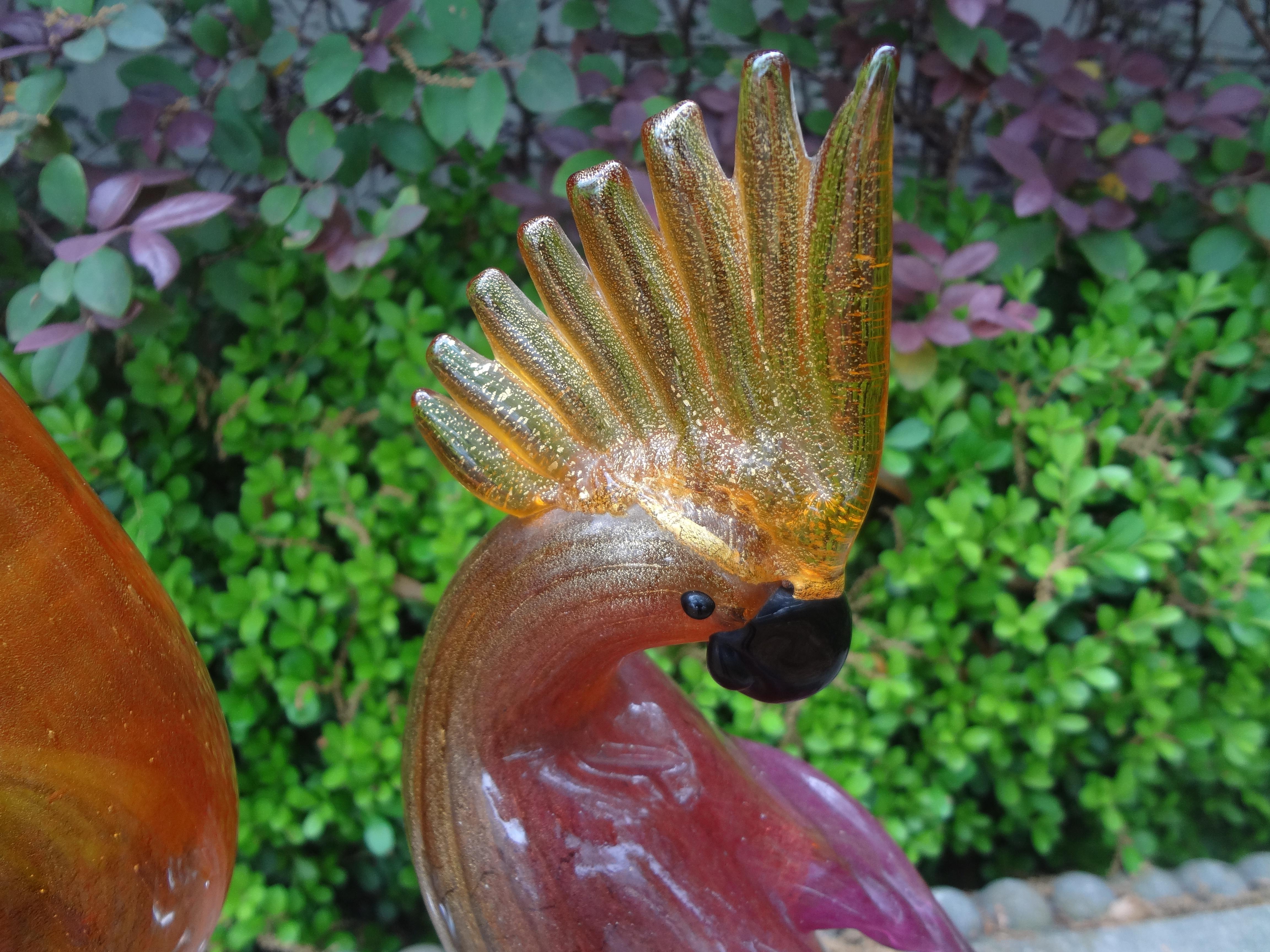 Blown Glass Large Pair Of Murano Glass Cockatiels Or Parrots For Sale