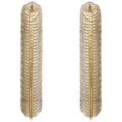 Coppia di grandi lampade da parete "a foglia" in vetro di Murano, con fiocchi d
oro 24k, Italia