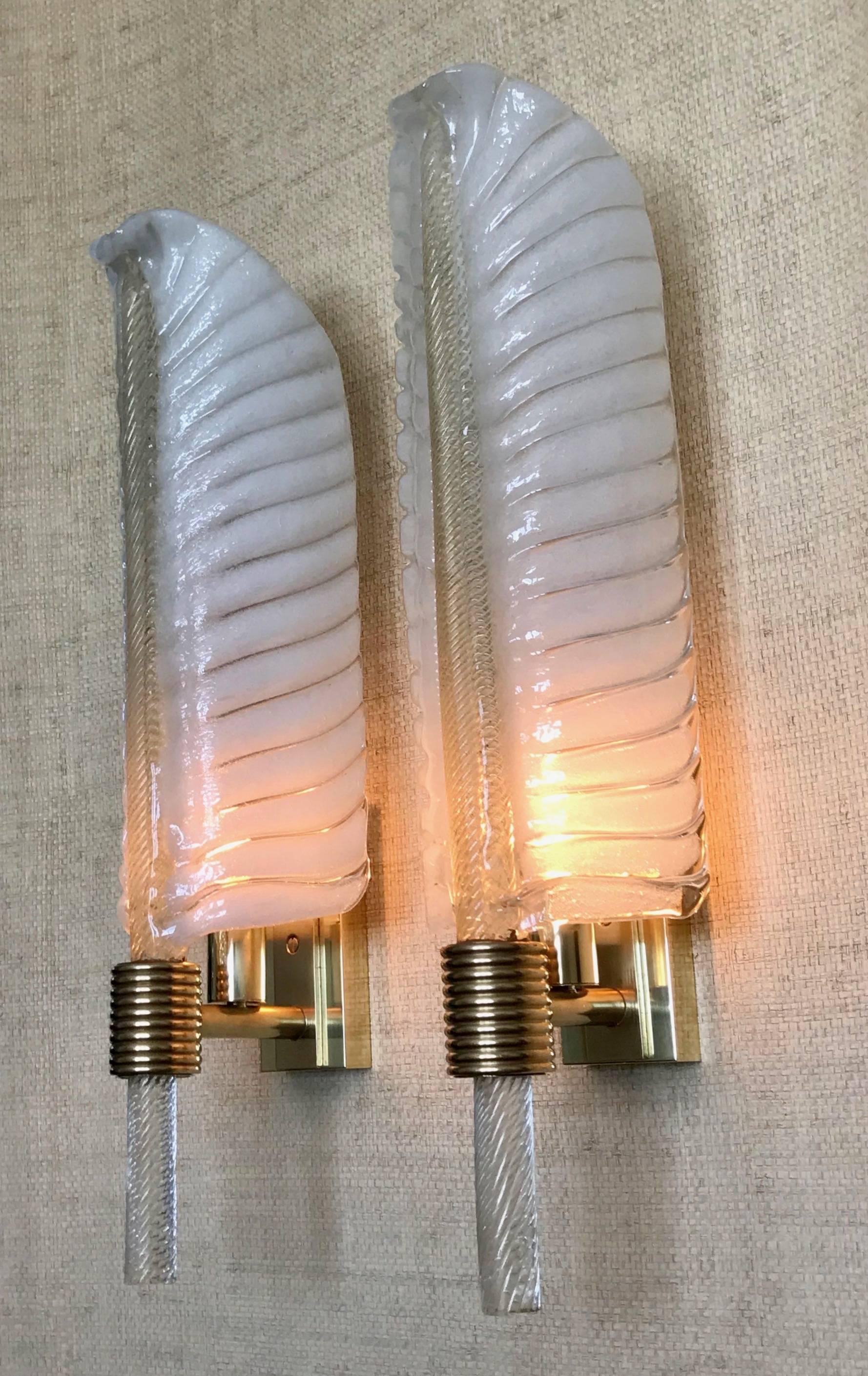 Large Pair of Murano Glass Plume Wall Sconces by Barovier et Toso 5
