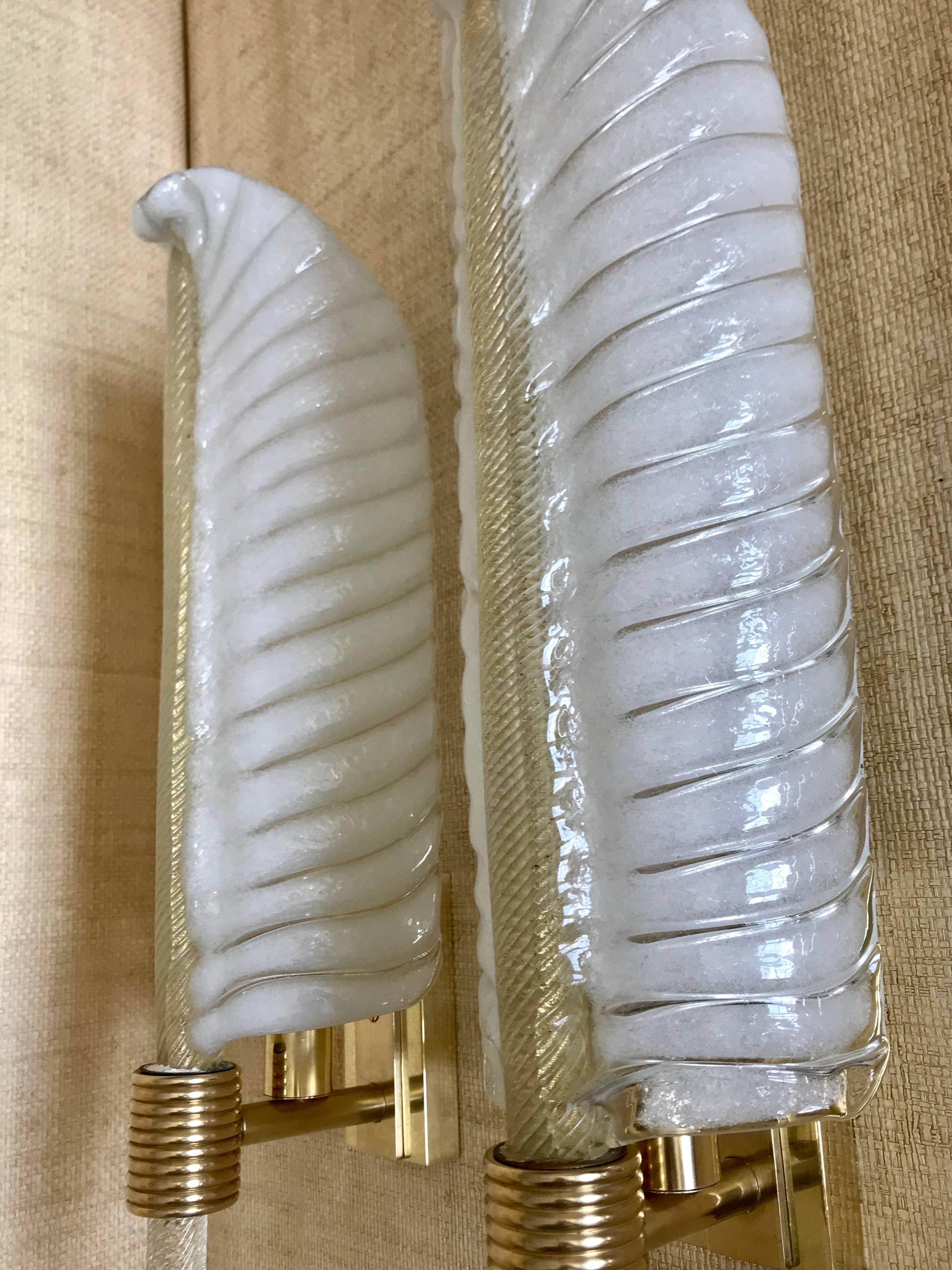 Large Pair of Murano Glass Plume Wall Sconces by Barovier et Toso 1