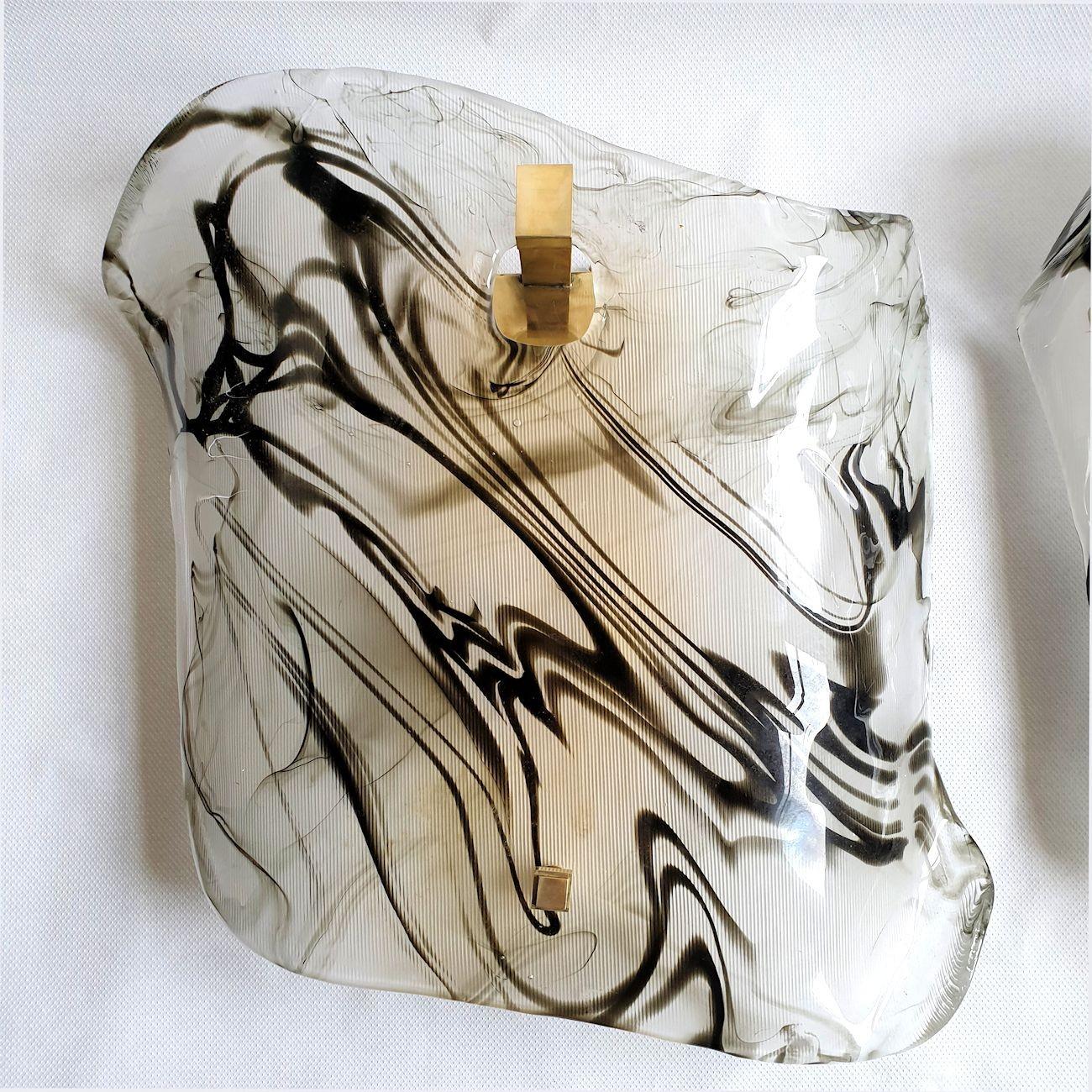 Mid-Century Modern Large Murano glass black and white sconces - a pair For Sale
