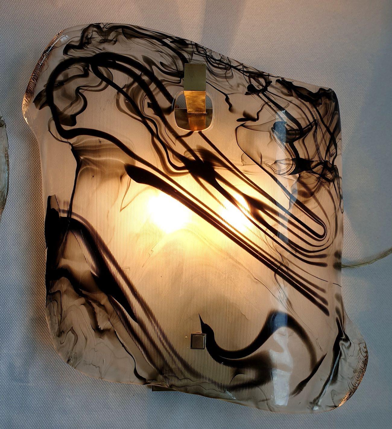 Italian Large Murano glass black and white sconces - a pair For Sale