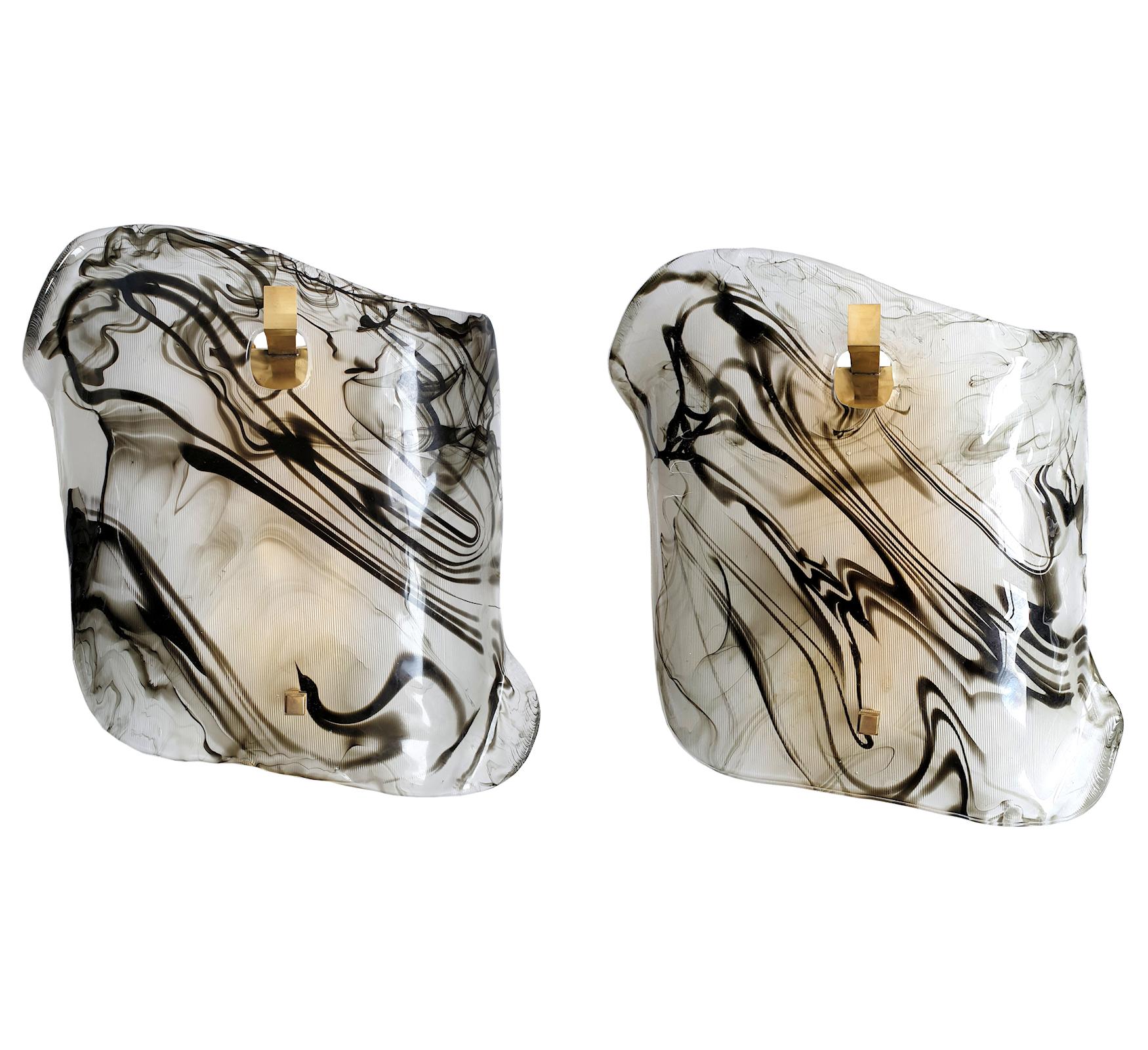 Large Murano glass black and white sconces - a pair For Sale