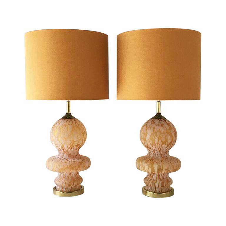 Large Pair of Murano Glass Table Lamps, 1970s For Sale