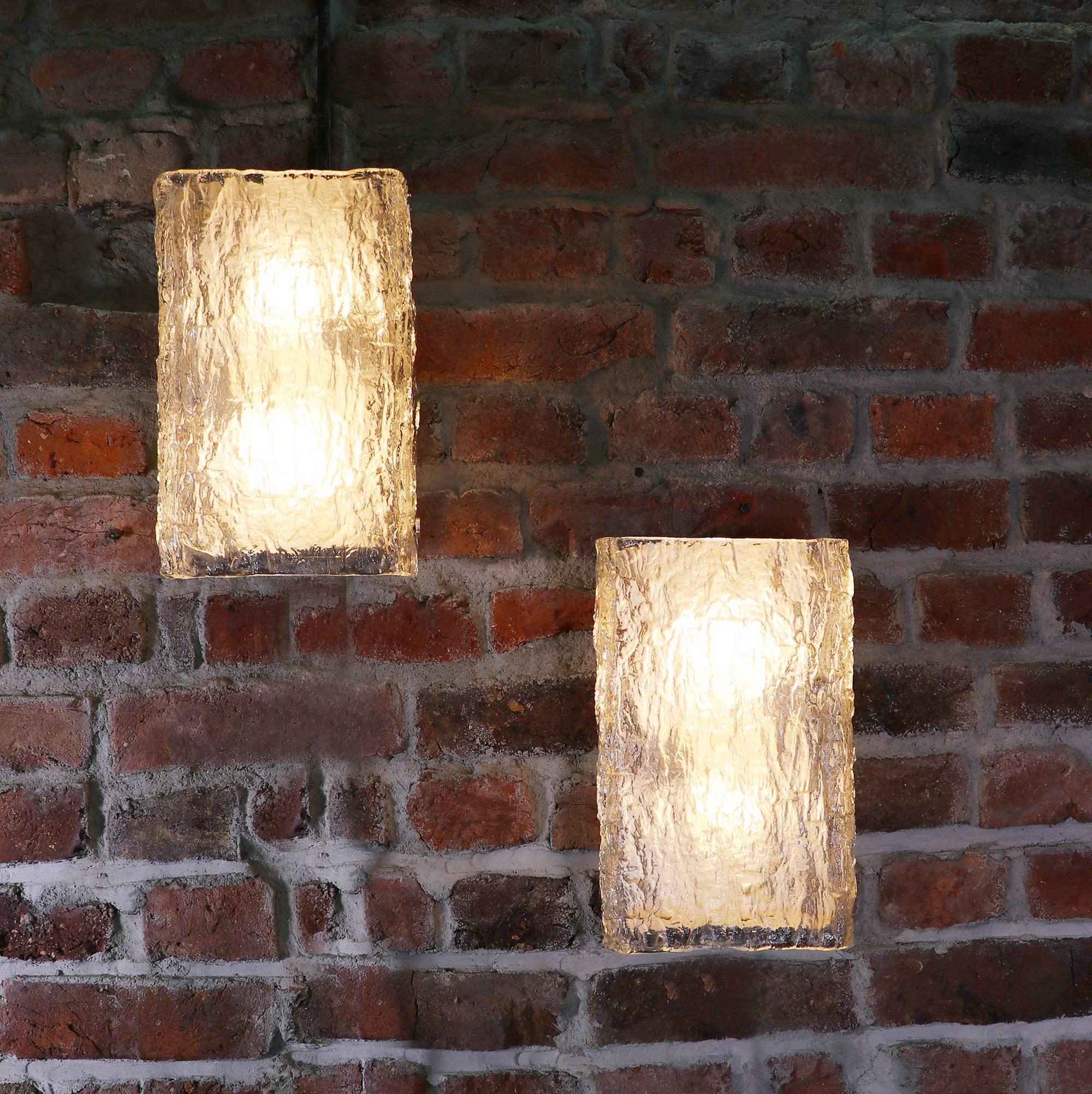 Large Pair of Murano Ice Glass Wall Lights by Kaiser Leuchten, 1960s In Excellent Condition In Niederdorfelden, Hessen