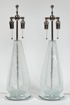 Large Pair of Murano Pulegoso Pentagonal Table Lamps, Contemporary