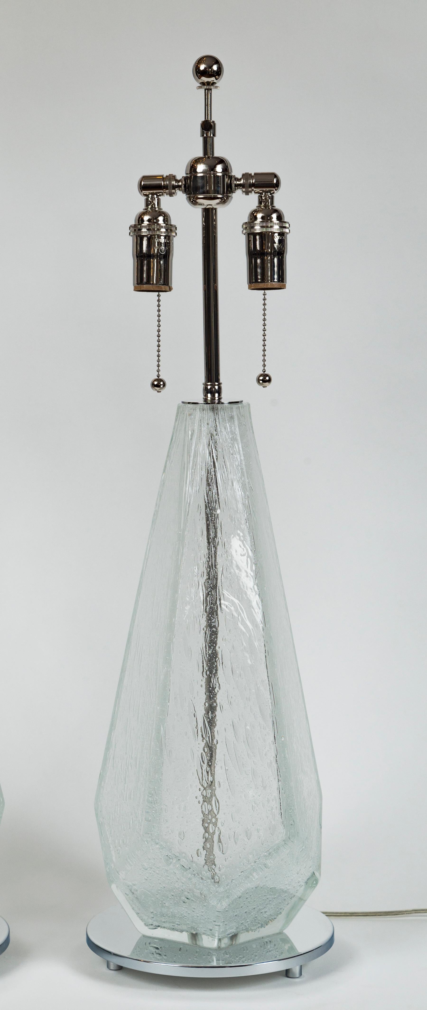 Italian Large Pair of Murano Pulegoso Pentagonal Table Lamps, Contemporary For Sale