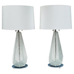 Large Pair of Murano Pulegoso Pentagonal Table Lamps, Contemporary