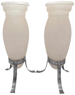 Large Pair of Murano 'Scavo' & Iron Trumpet Vases attrib. Seguso Vetri d'Arte