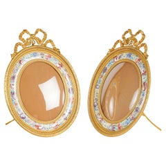 Antique Large Pair of Napoleon III Period Gilt Bronze and Enamelled Picture Frames.