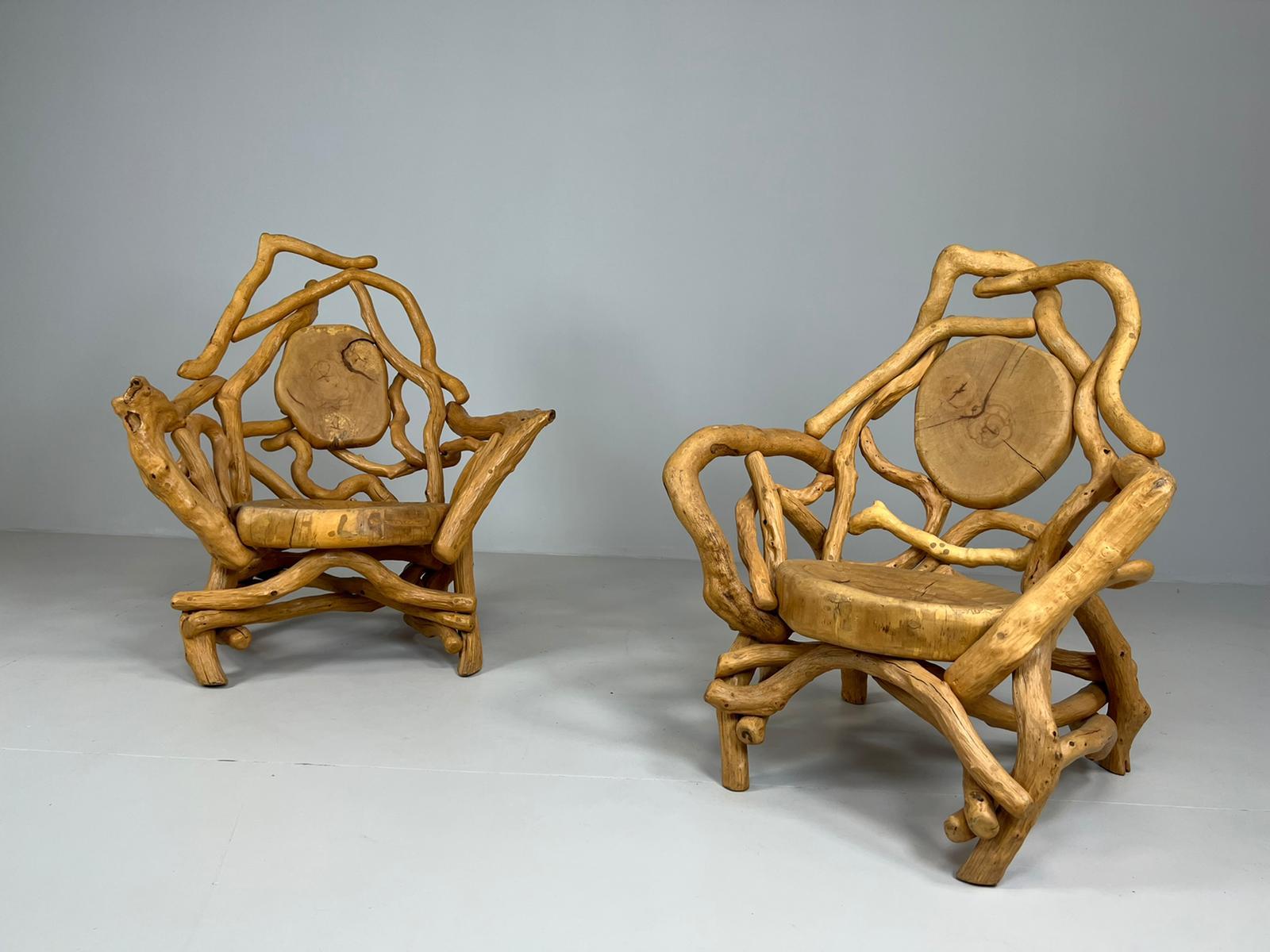 Large Pair of Natural Beech Wood Armchairs. Italy, 1980s 6