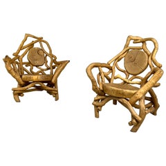 Large Pair of Natural Beech Wood Armchairs. Italy, 1980s