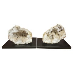 Antique Large Pair of Natural Geodes on Stands with Internal Lights