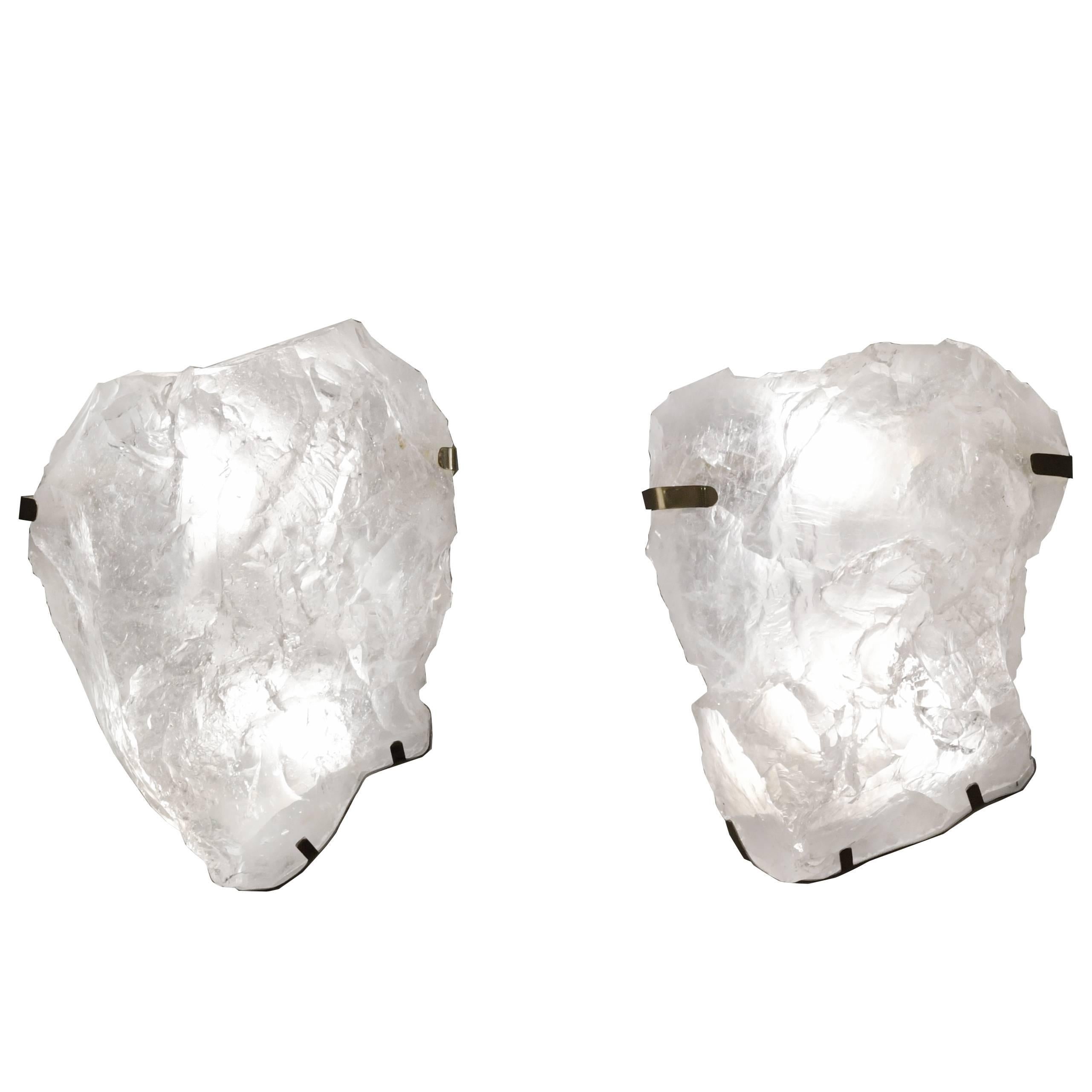 Large Pair of Natural Rock Crystal Quartz Wall Sconces