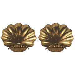 Large Pair of Mid Century Brass Shell Sconces