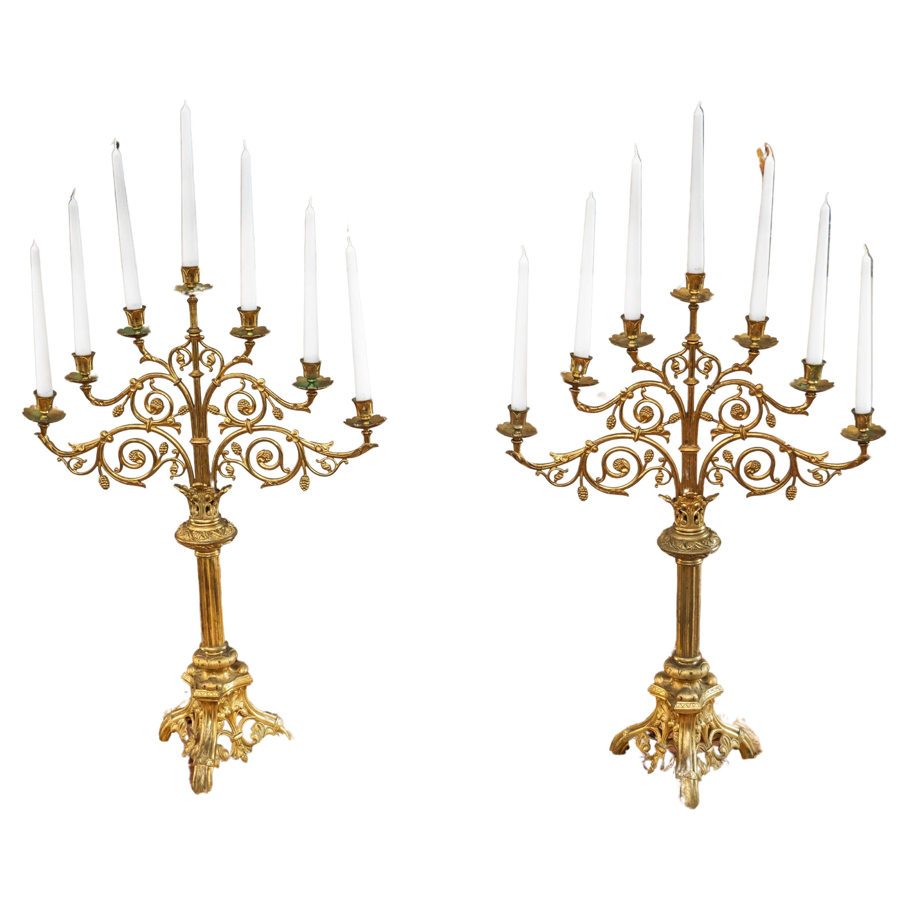 Large pair of Neo-Gothic candlesticks For Sale