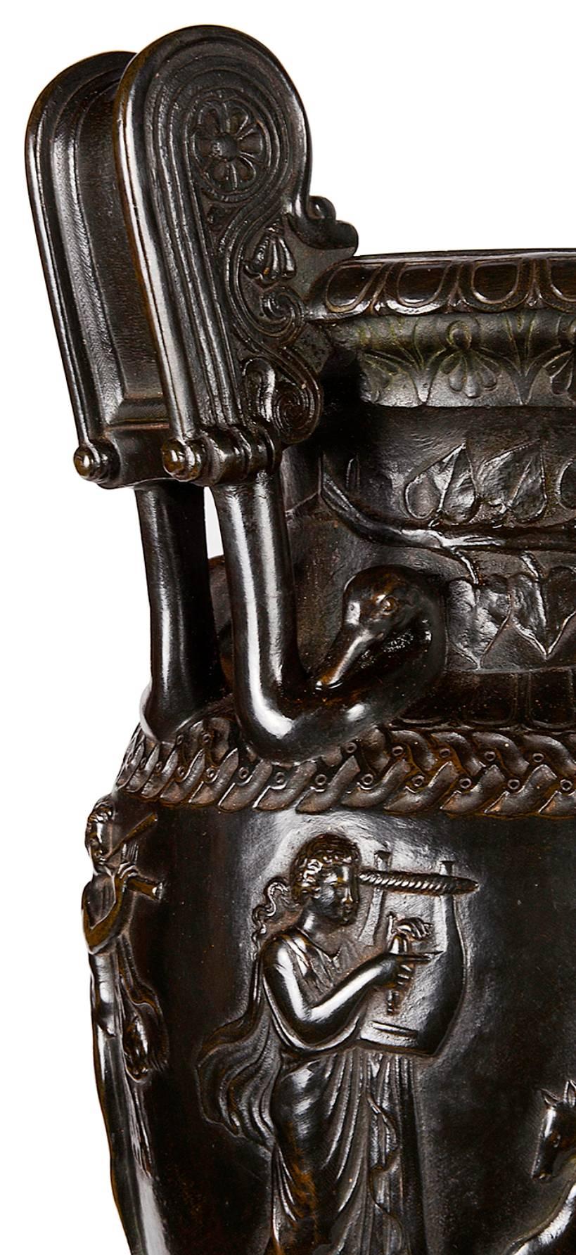 Large Pair of Neoclassical Bronze Urns, 19th Century 3
