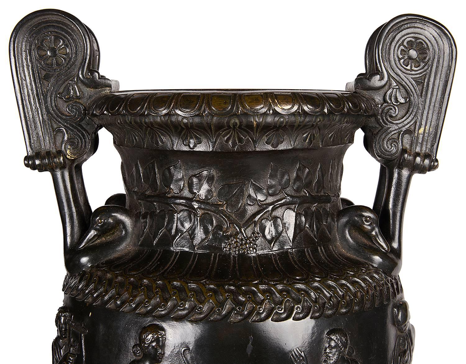 Large Pair of Neoclassical Bronze Urns, 19th Century 4