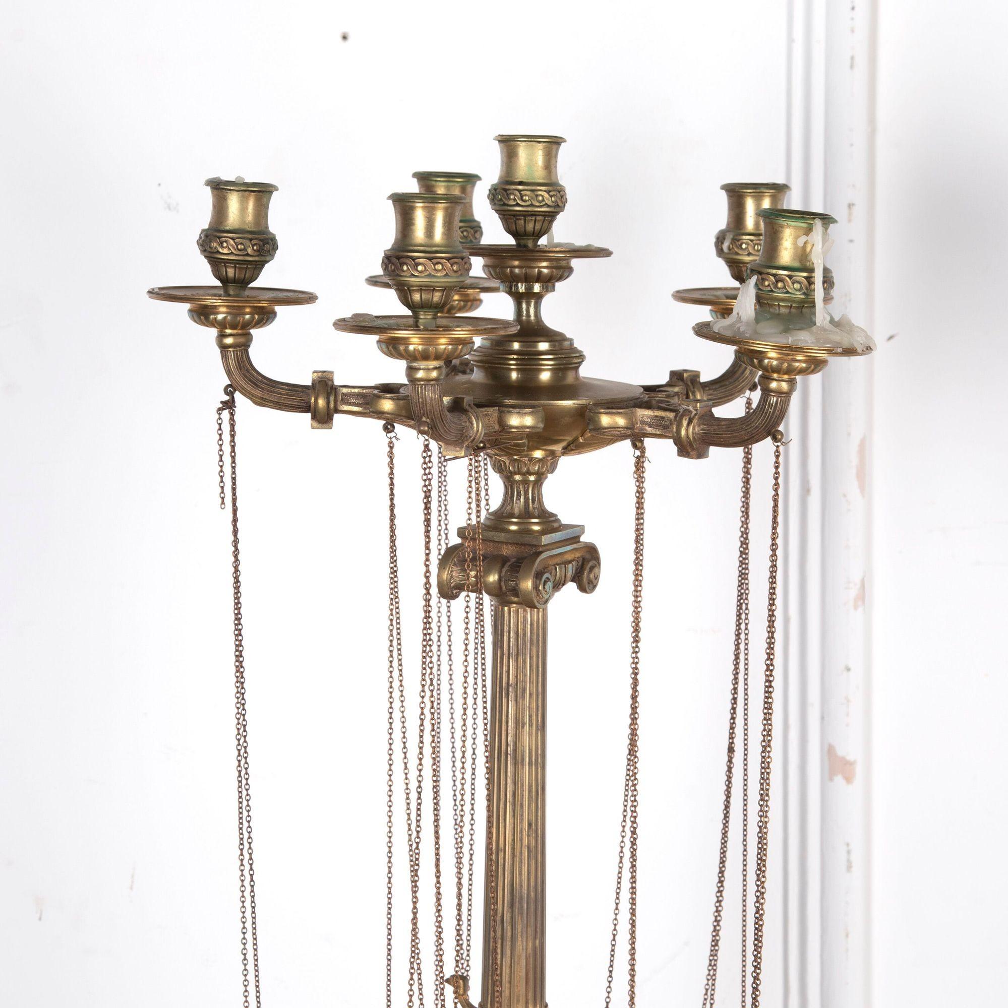 Brass Large Pair of Neoclassical Candelabras