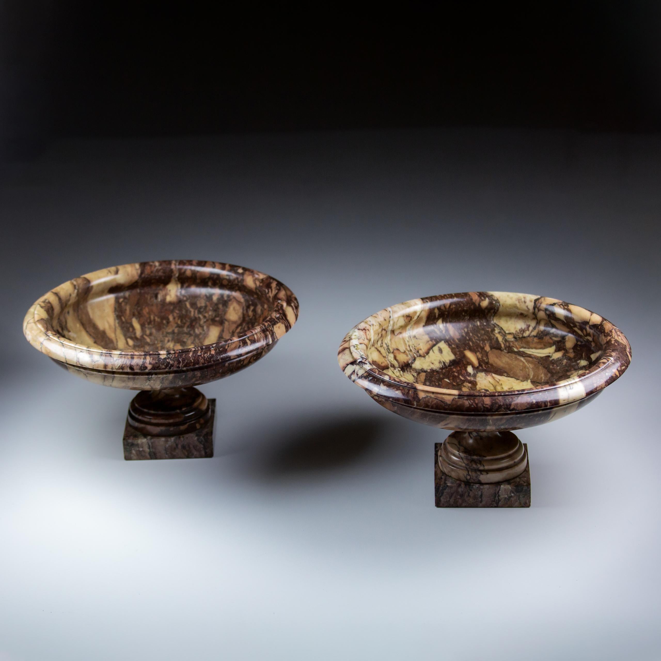 Fine, large scale pair of Neoclassical Grand Tour Breccia di serravezza marble tazza. Exceptional quality. Rome, Circa 1840.