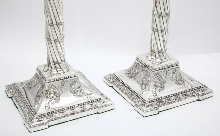 Large Pair of Neoclassical Sterling Silver Column-Form Candlesticks For Sale 9