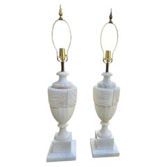 Large Pair of Neoclassical Style Carved Italian Alabaster Lamps