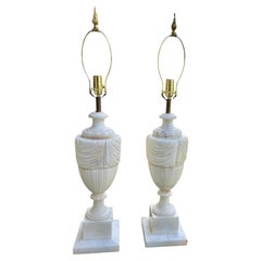 Large Pair of Neoclassical Style Carved Italian Alabaster Lamps