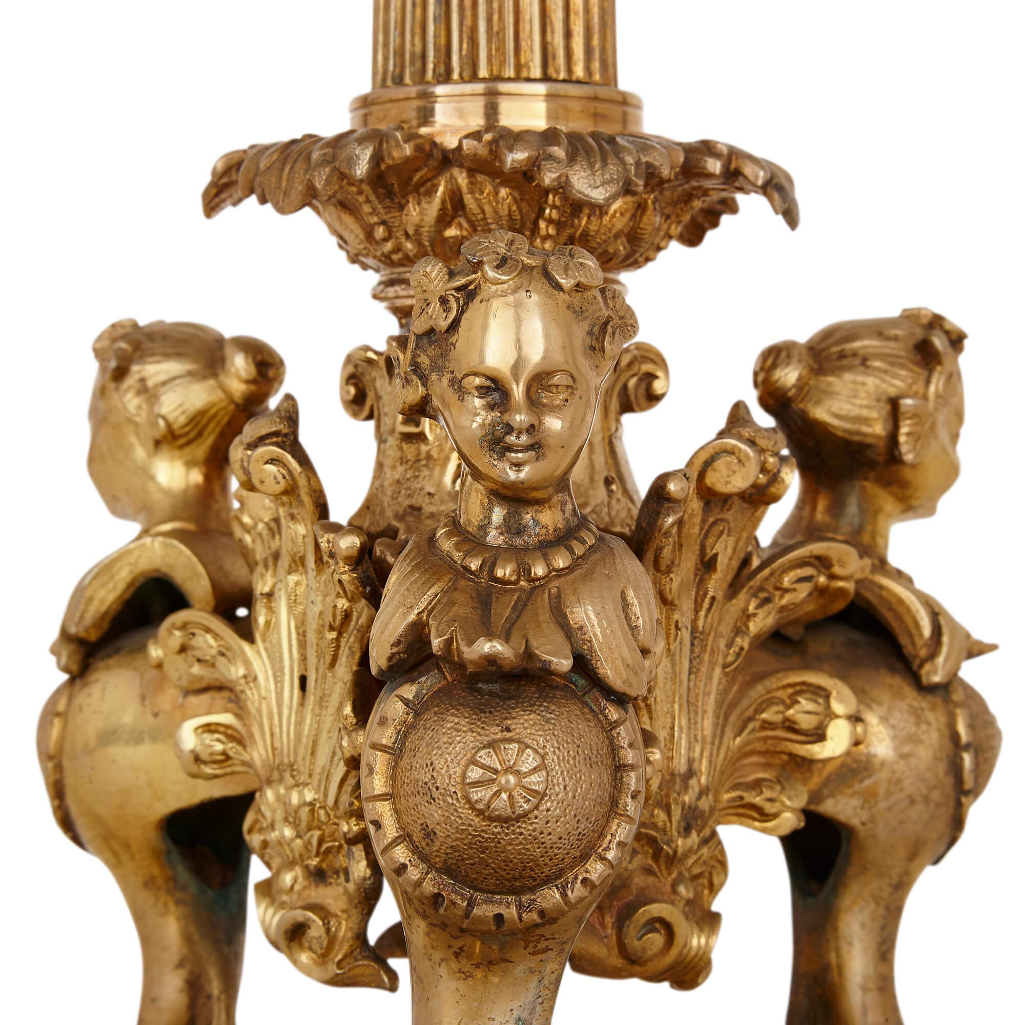 Pair of French gilt bronze table candelabra In Good Condition For Sale In London, GB