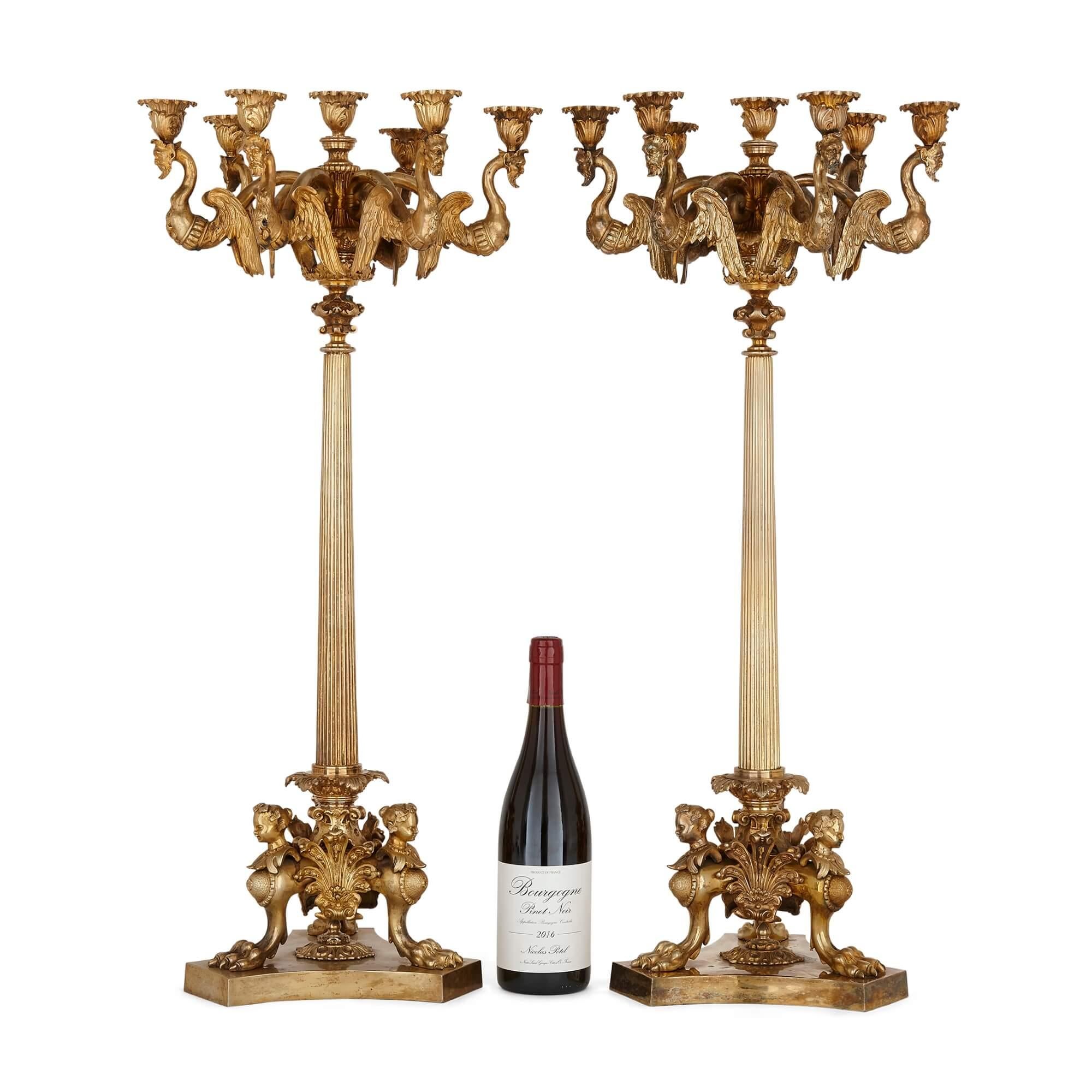 19th Century Pair of French gilt bronze table candelabra For Sale