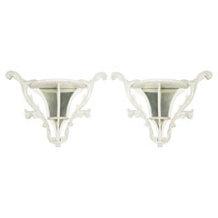 Large Pair of Neoclassical Style White-Painted and Mirror Wall Brackets