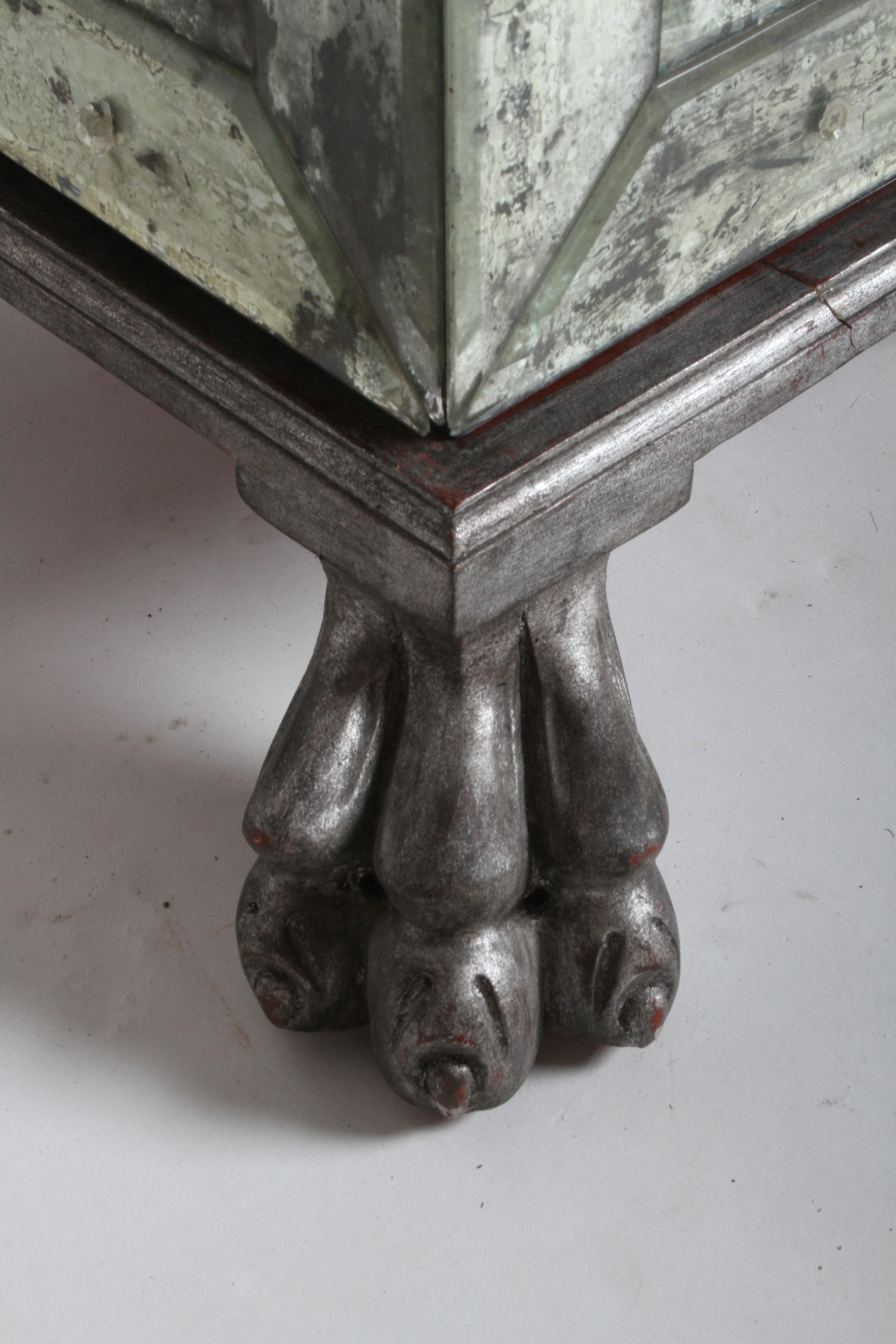 Large Pair of Neoclassical Venetian Style Antique Mirrored Obelisks on Paw Feet For Sale 10
