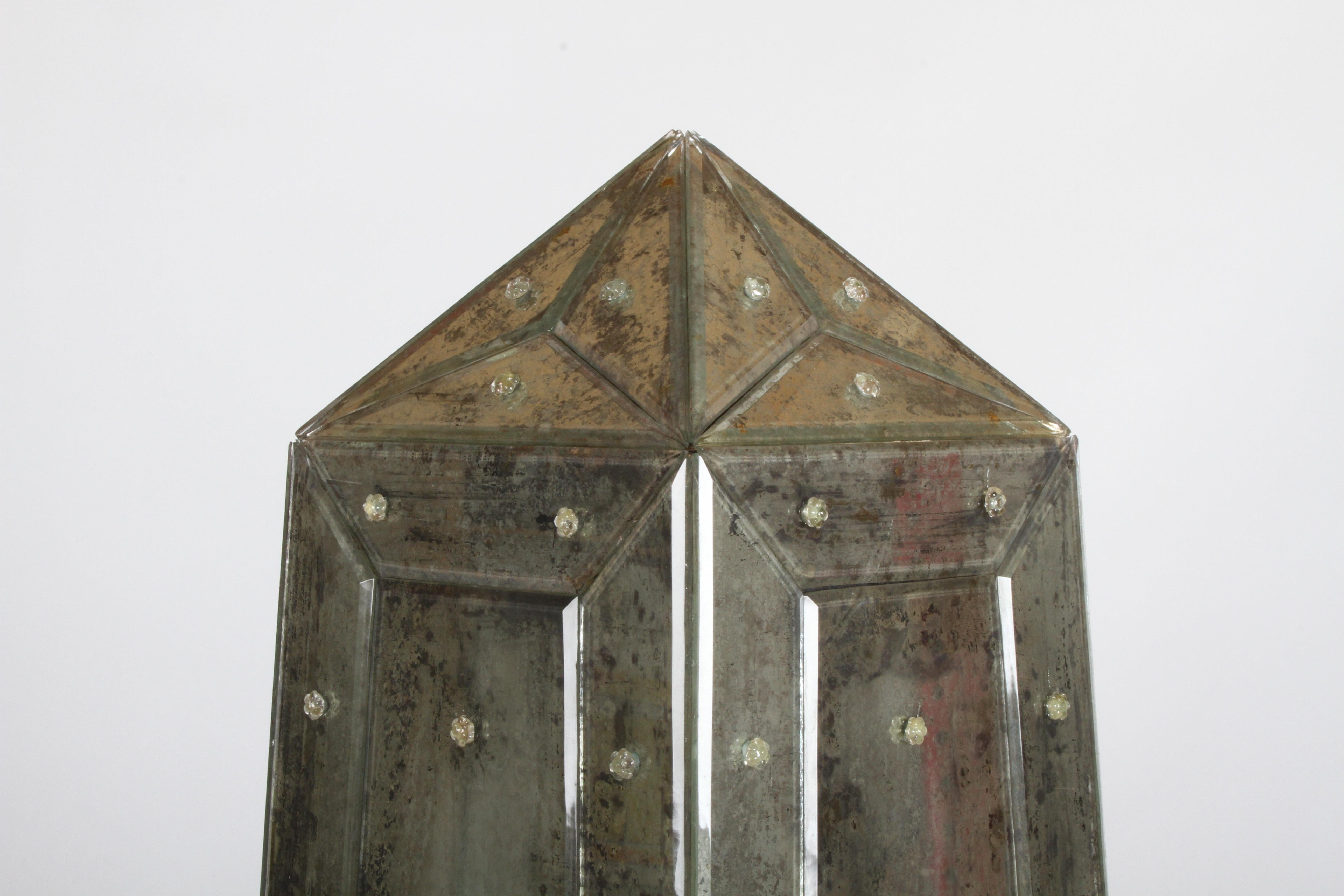 Large Pair of Neoclassical Venetian Style Antique Mirrored Obelisks on Paw Feet For Sale 4