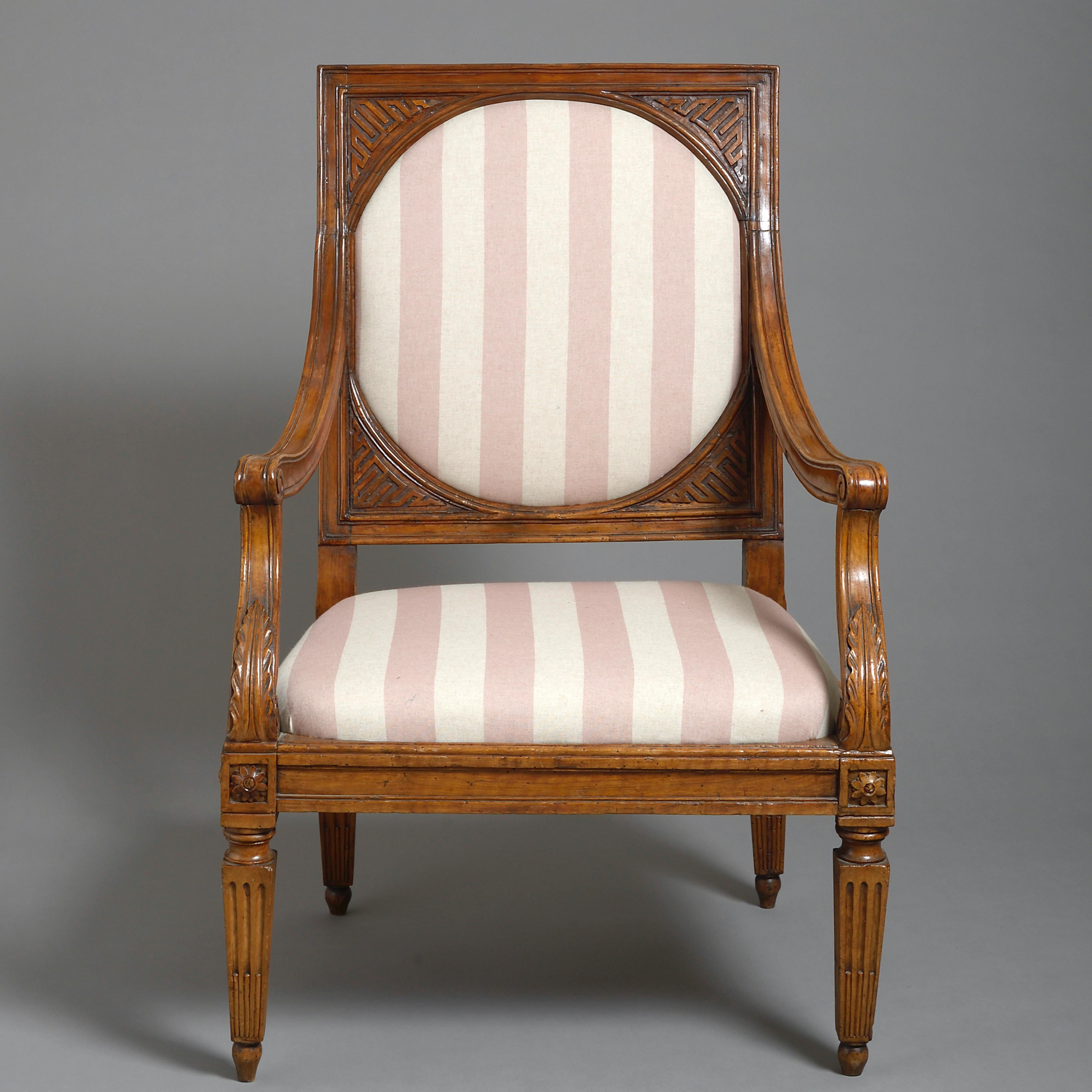 A large pair of North Italian walnut armchairs, circa 1780.