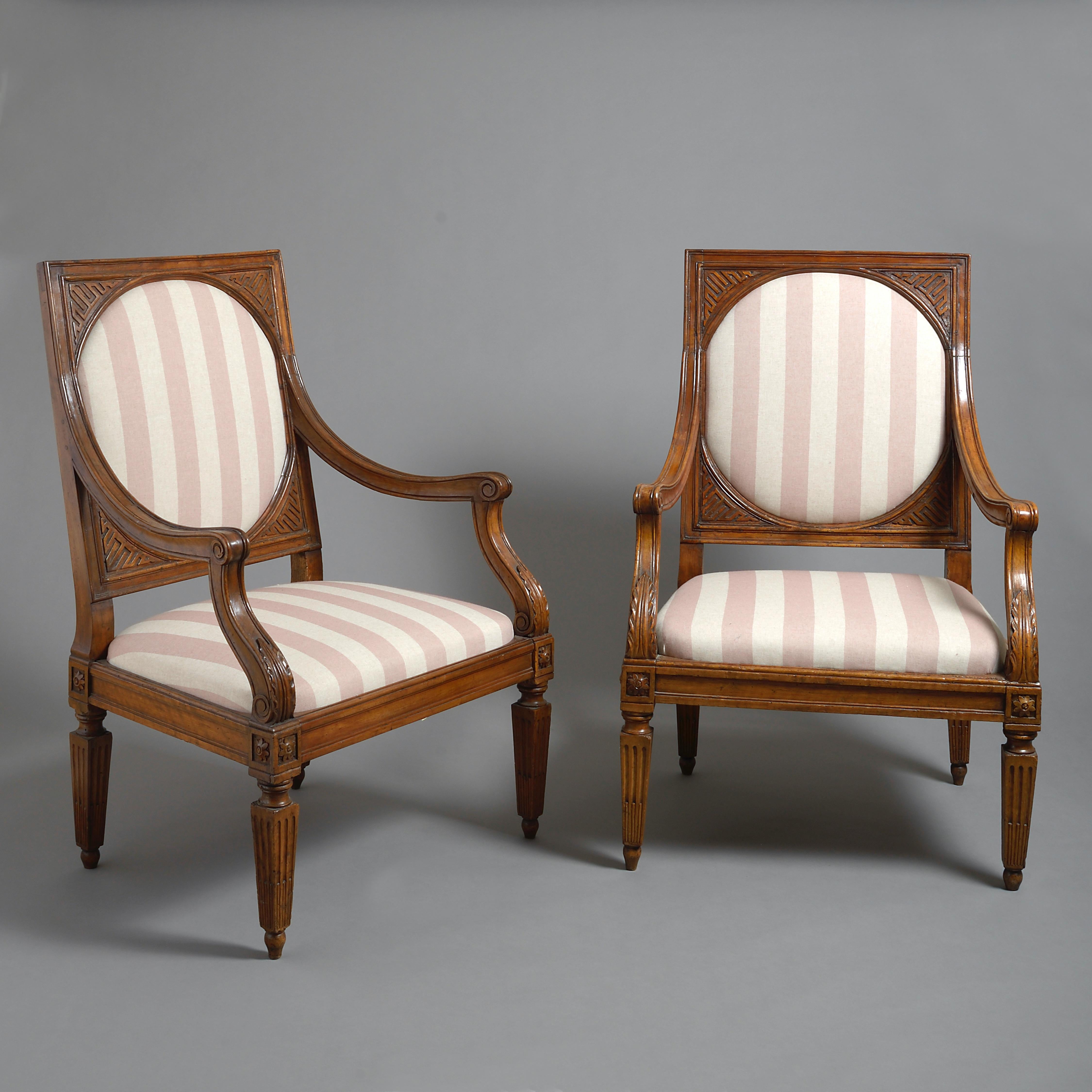 Large Pair of North Italian Walnut Armchairs For Sale 1