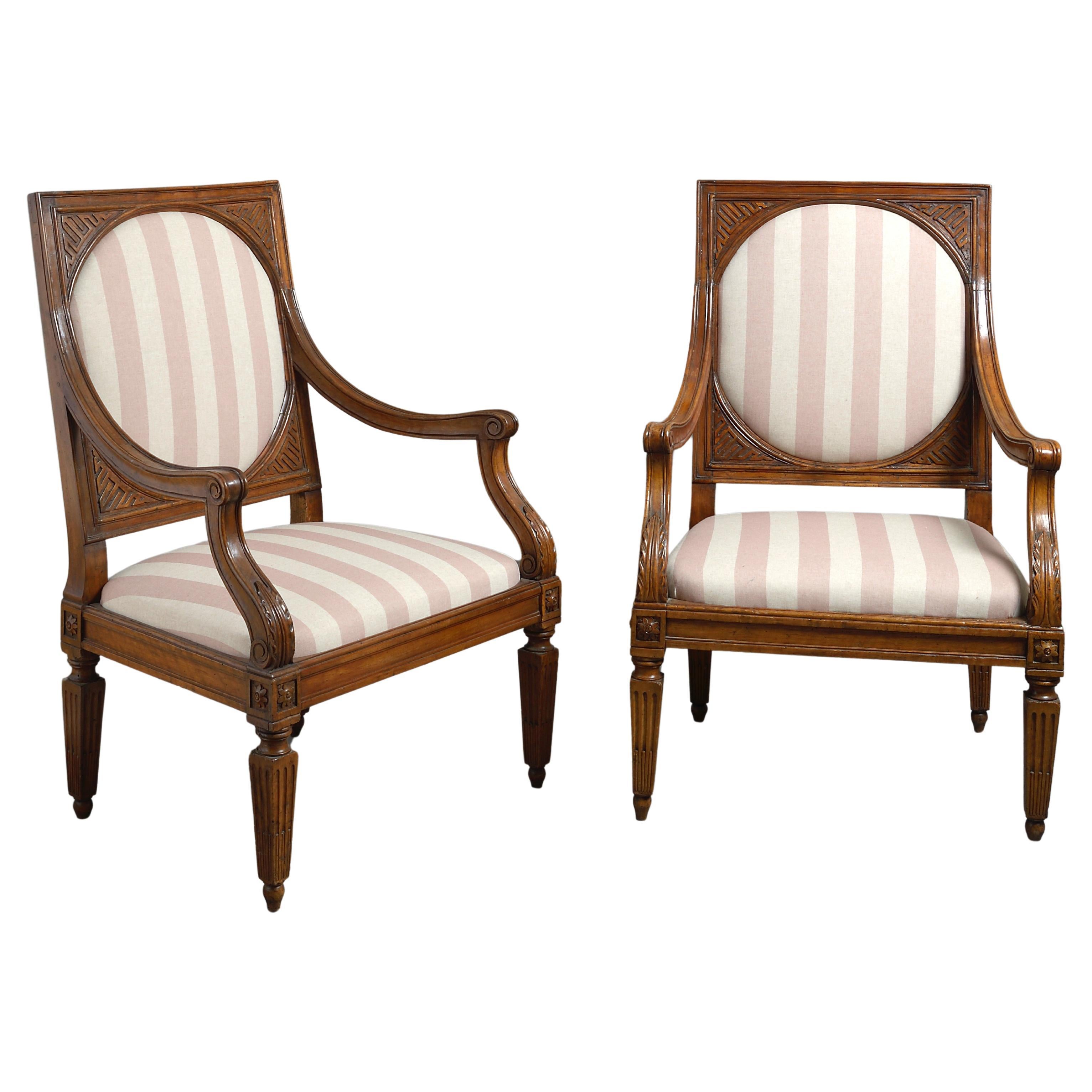 Large Pair of North Italian Walnut Armchairs For Sale
