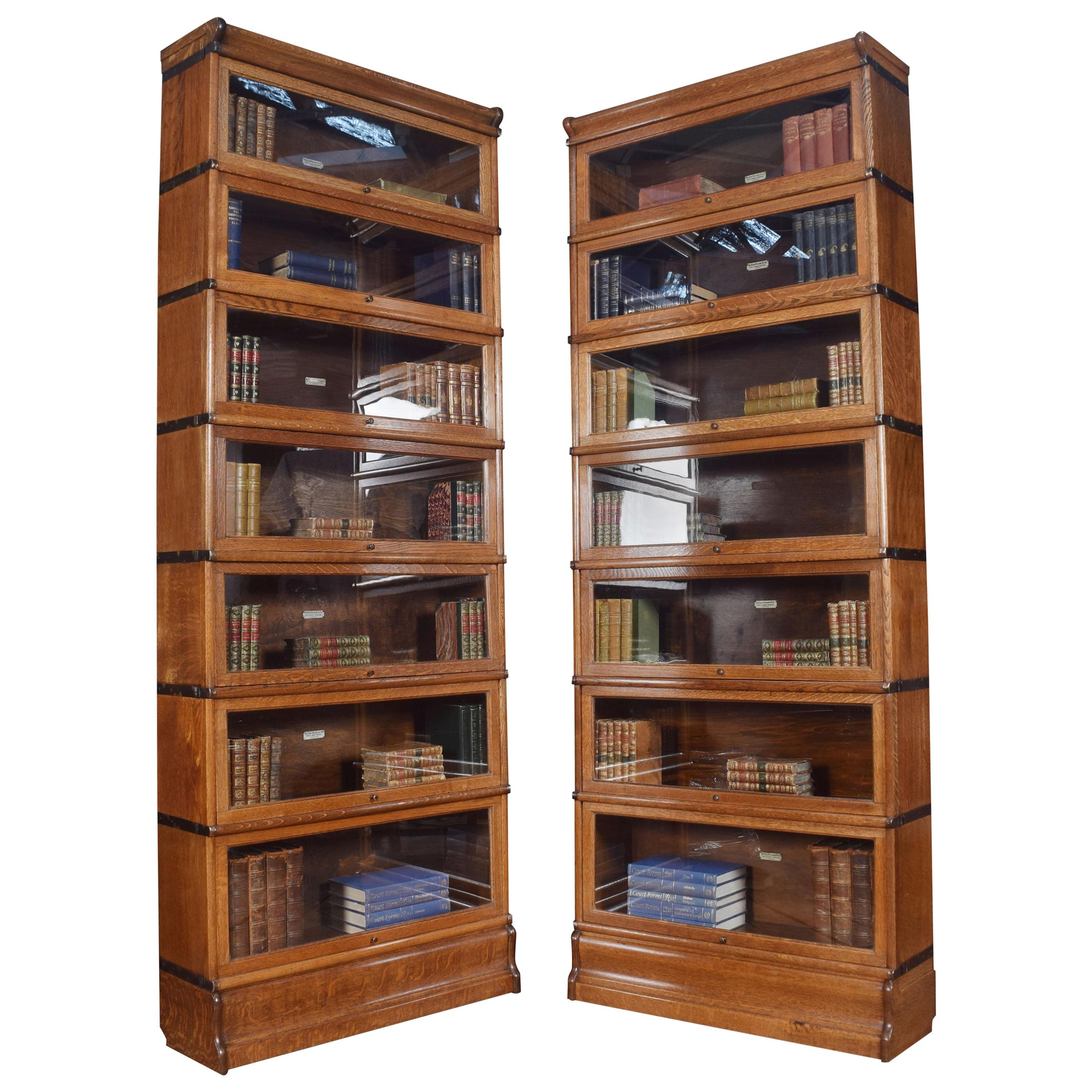 Large Pair of Oak Globe Wernicke Seven Section Bookcases