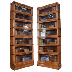 Large Pair of Oak Globe Wernicke Seven Section Bookcases