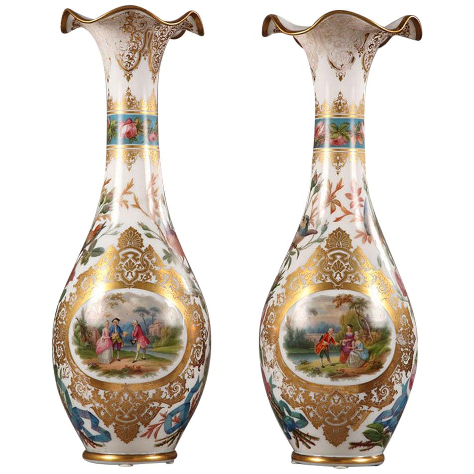 Large Pair of Opaline Vases, Attributed to Jean François Robert For Sale