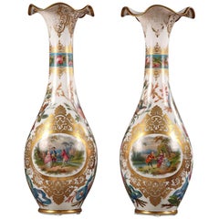 Antique Large Pair of Opaline Vases, Attributed to Jean François Robert