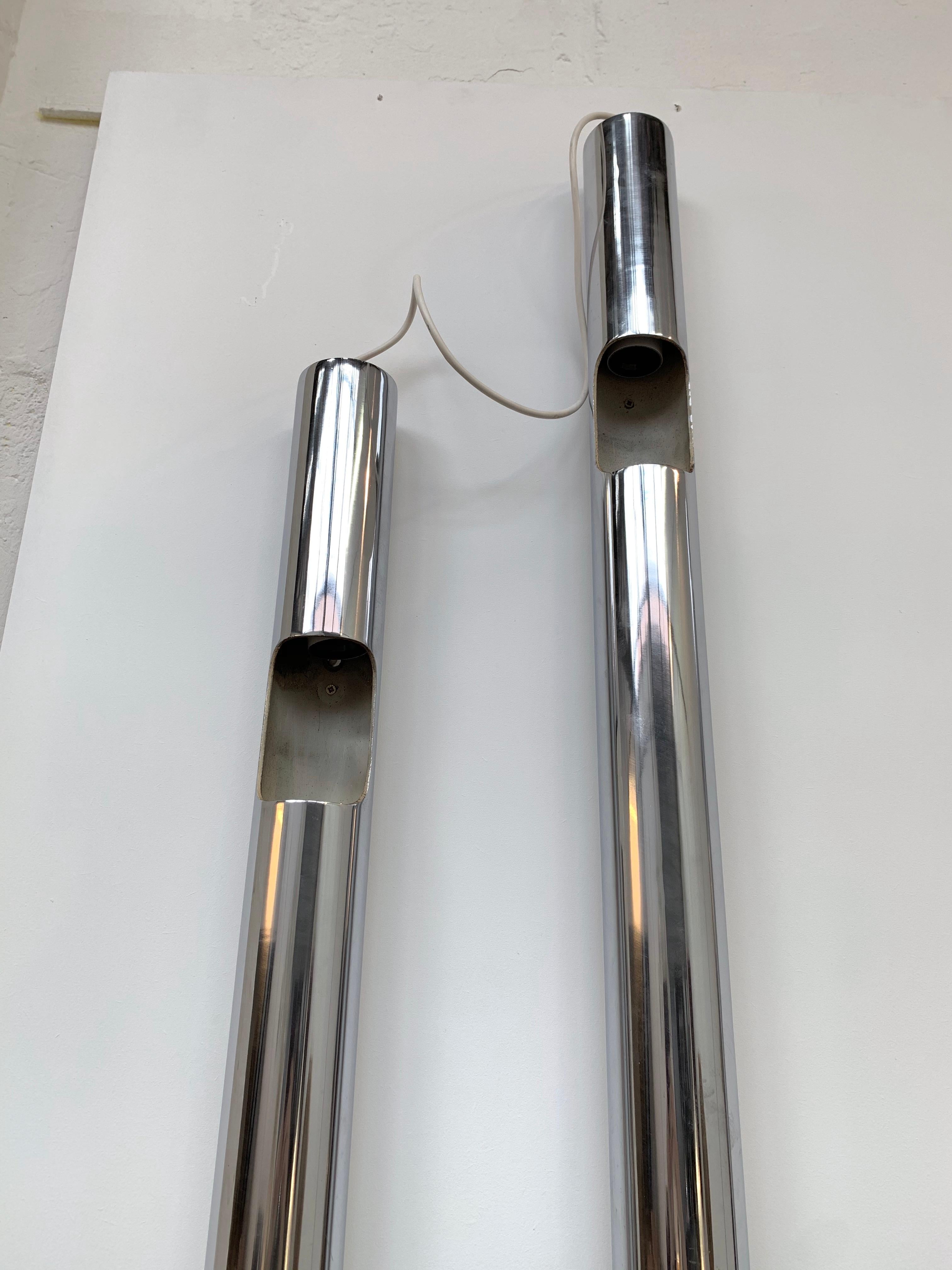 Space Age Large Pair of Organs Metal Chrome Sconces by Reggiani, Italy, 1970s For Sale
