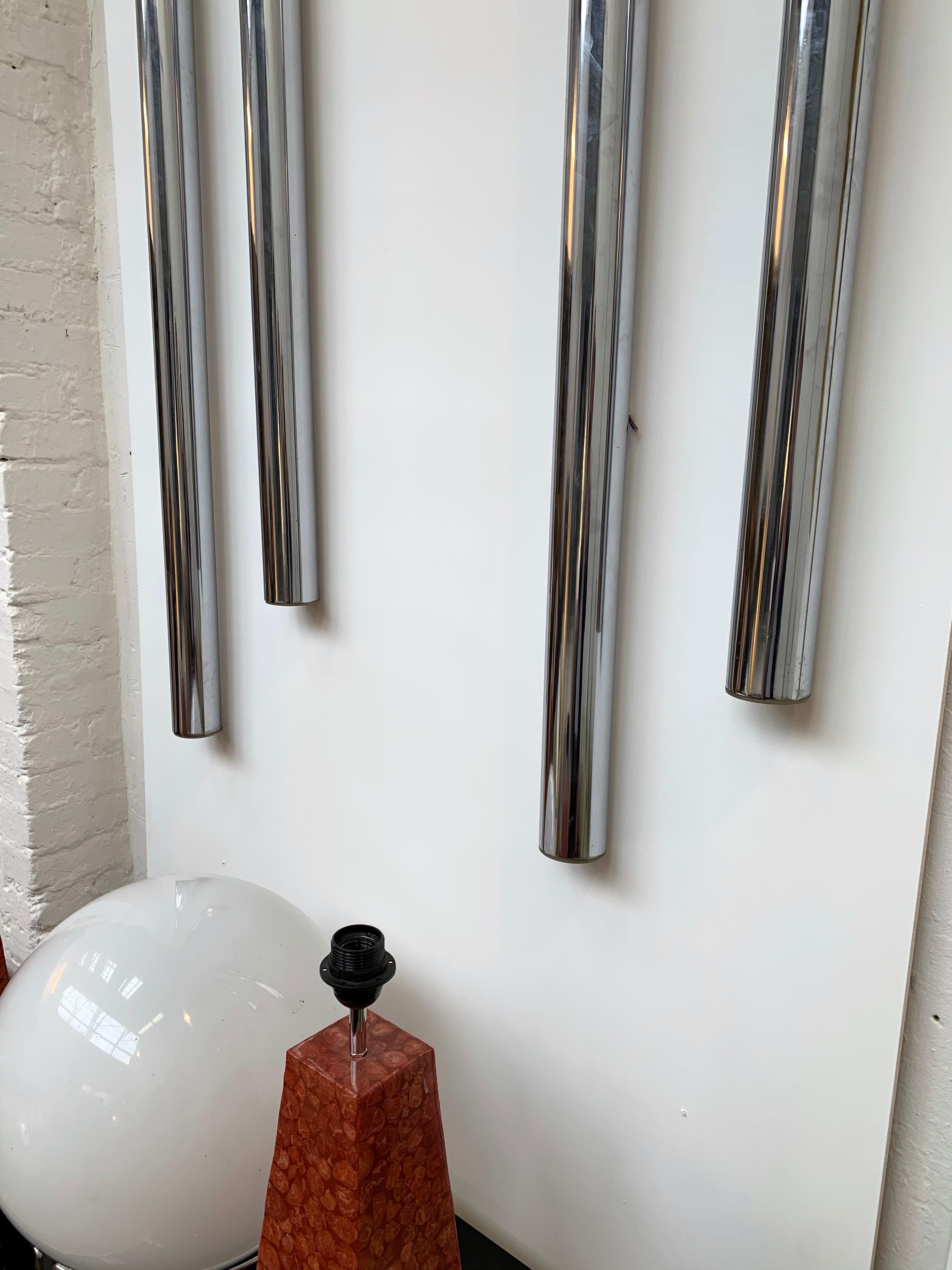 Large Pair of Organs Metal Chrome Sconces by Reggiani, Italy, 1970s In Good Condition For Sale In SAINT-OUEN, FR