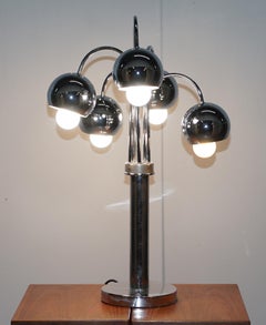 Large Pair of Original American Atomic circa 1940s Polished Chrome Table Lamps