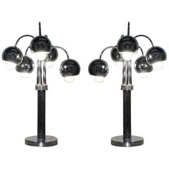 Large Pair of Original American Atomic circa 1940s Polished Chrome Table Lamps