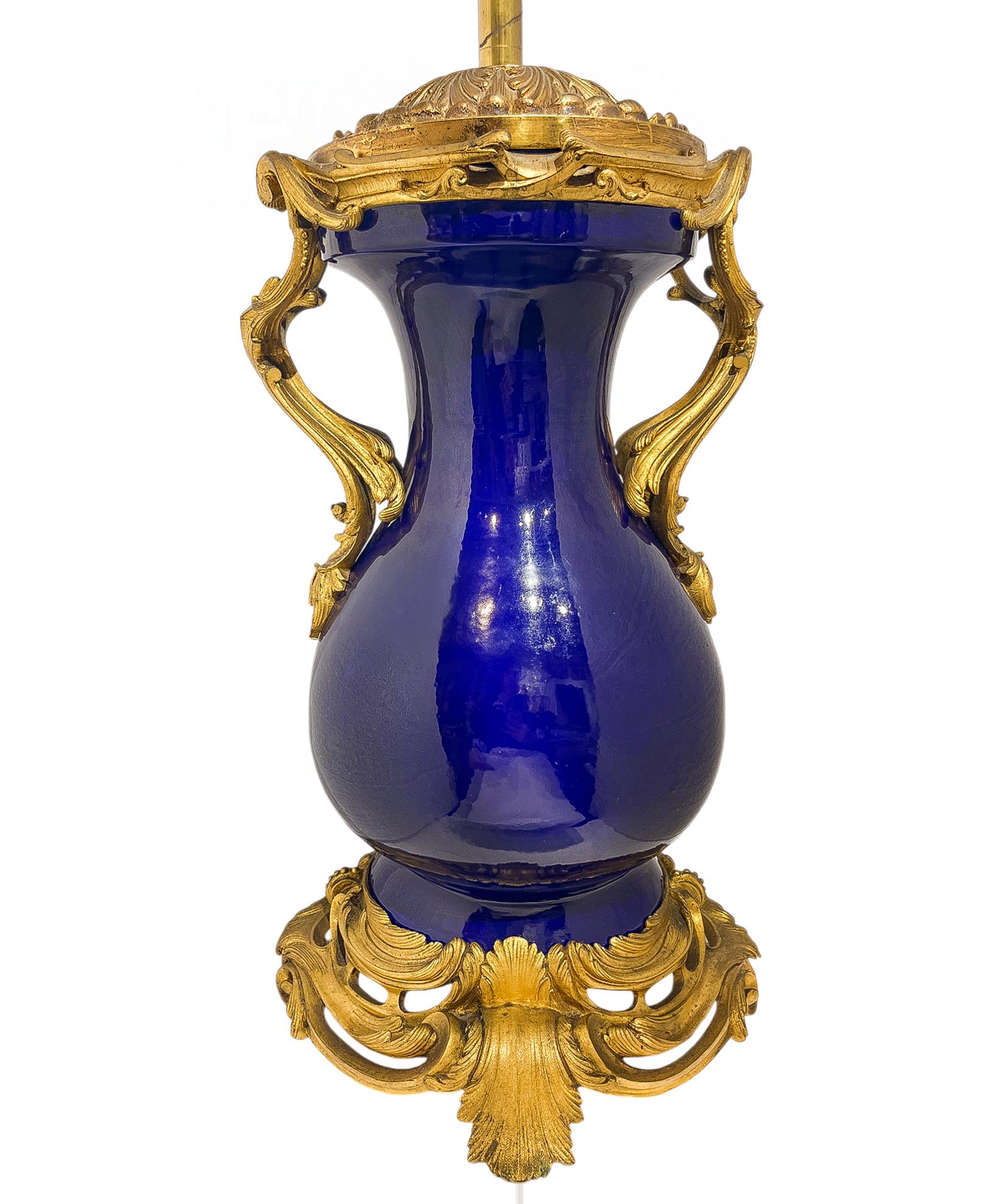 Cast Large Pair of Ormolu Mounted Cobalt blue Porcelain Vases For Sale