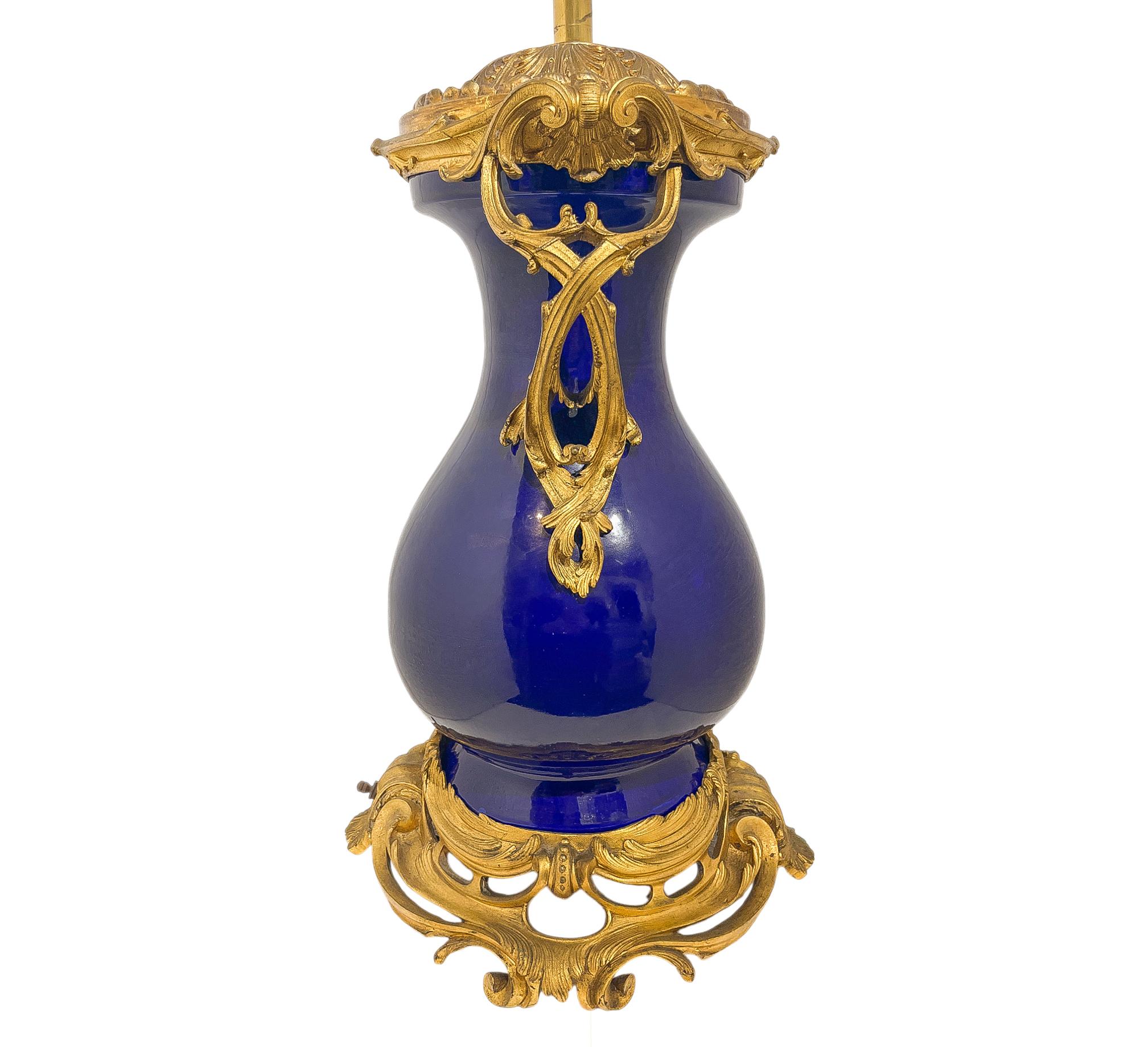 19th Century Large Pair of Ormolu Mounted Cobalt blue Porcelain Vases For Sale