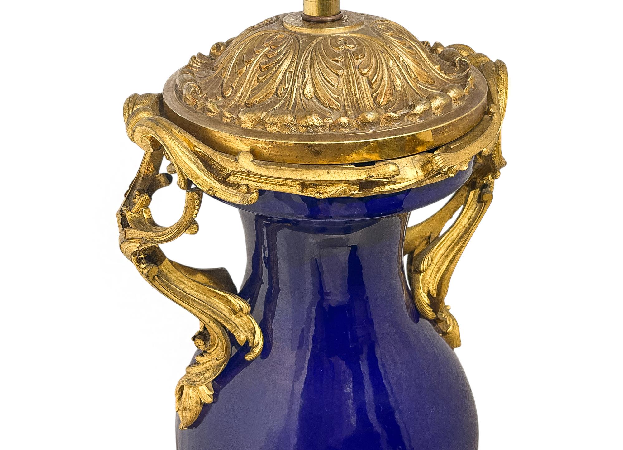 Large Pair of Ormolu Mounted Cobalt blue Porcelain Vases For Sale 1