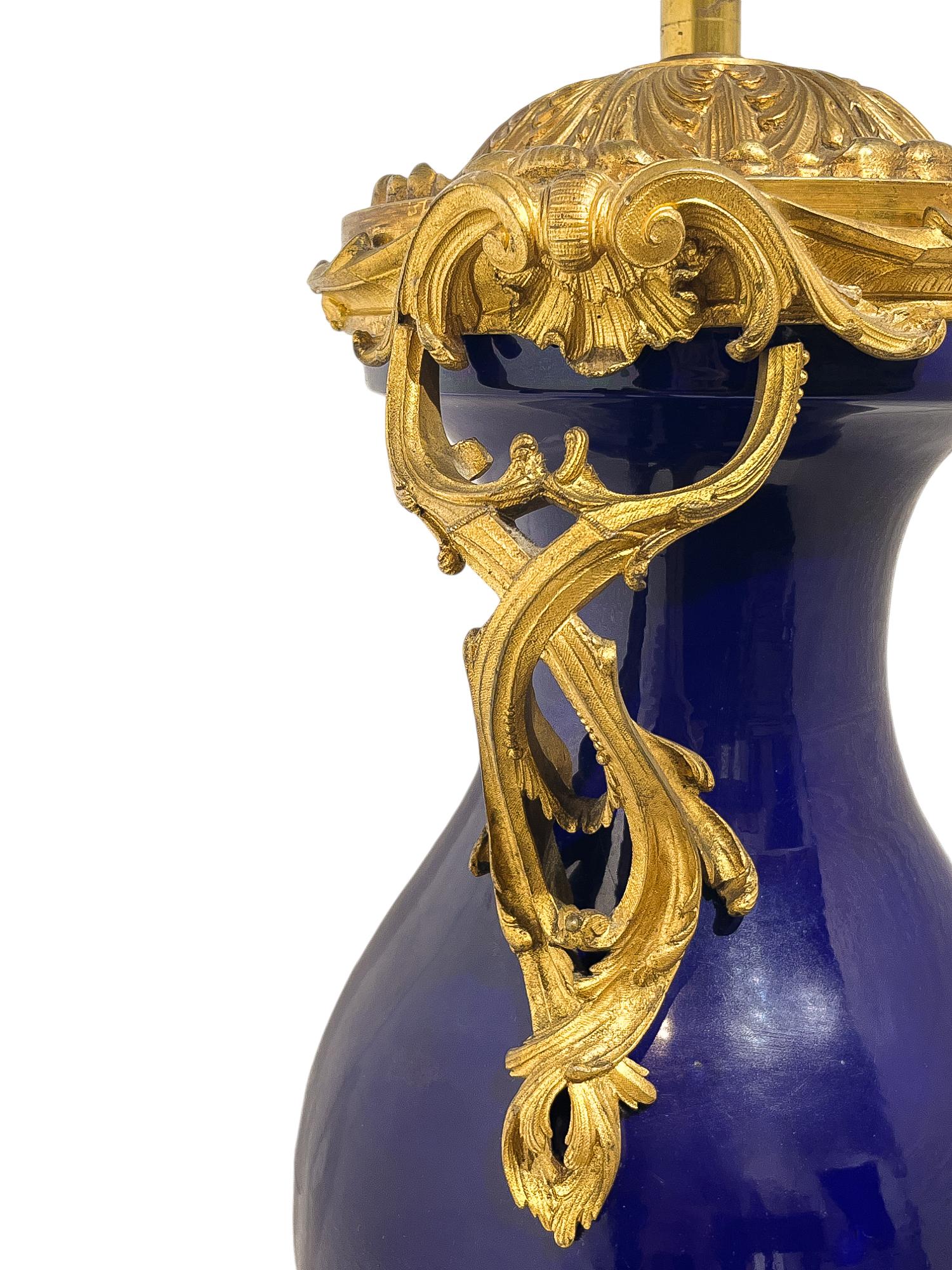 Large Pair of Ormolu Mounted Cobalt blue Porcelain Vases For Sale 2