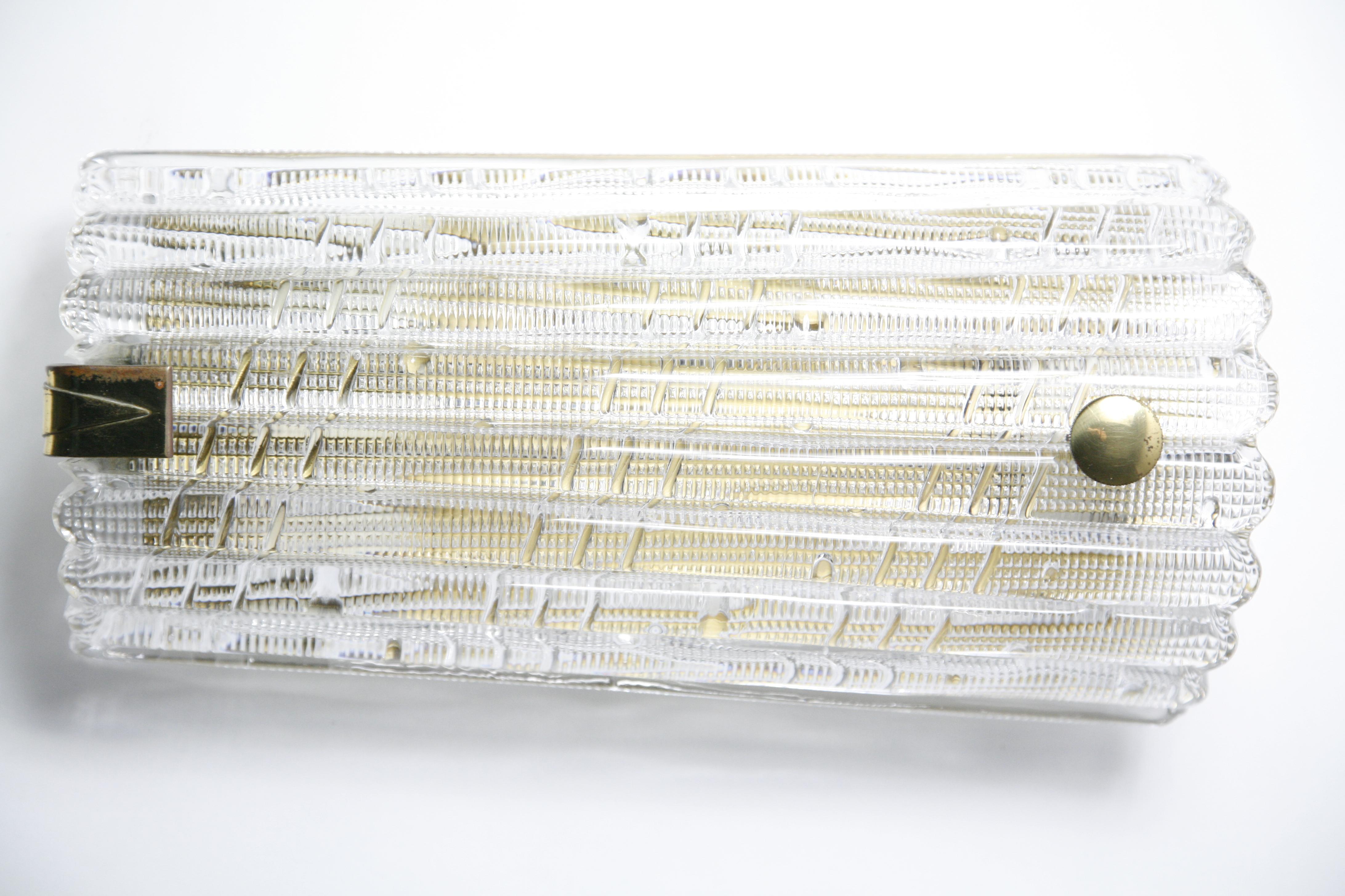 Großes Paar Orrefors-Wandleuchter aus Kristall und Messing von Carl Fagerlund, Schweden, 1950 im Angebot 1