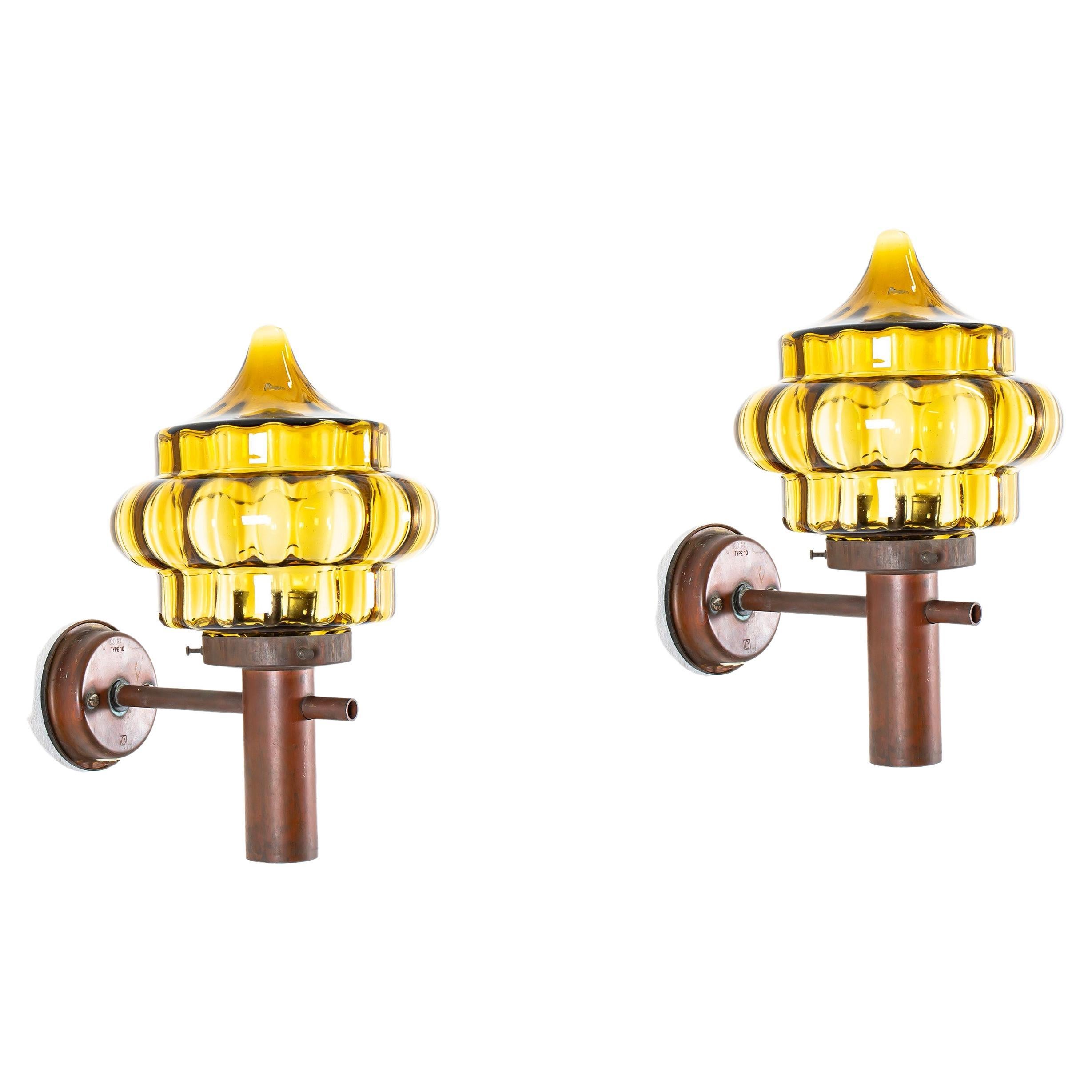 Large Pair of Outdoor Wall Lights in Copper, Norway, 1960s