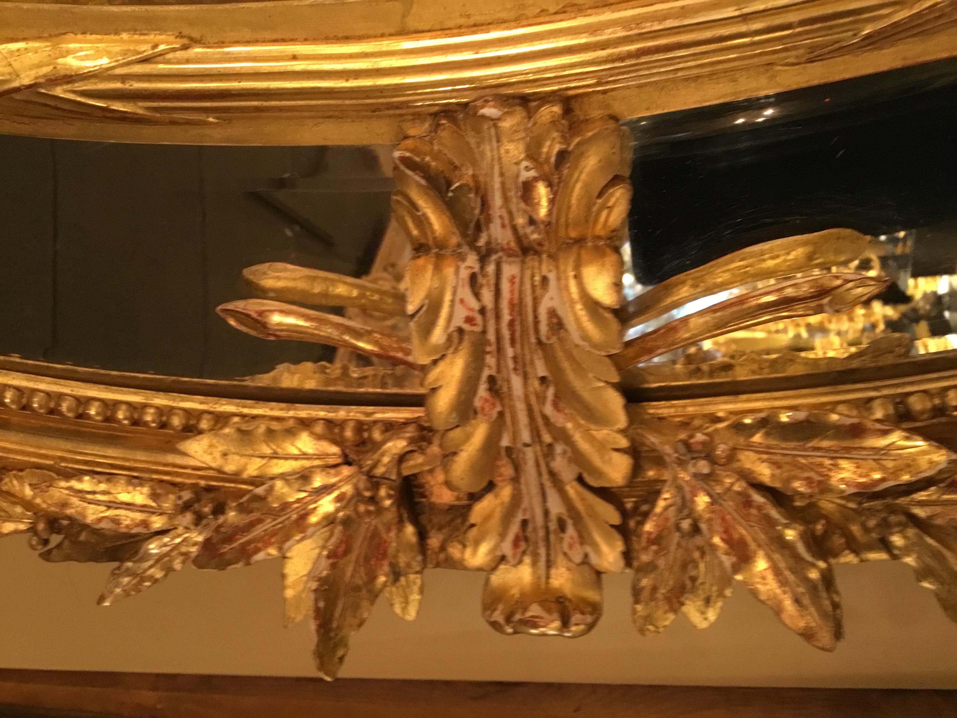 Großes Paar  oval Französisch 19.  Antike Giltwood Spiegel Louis XVI (Vergoldet) im Angebot